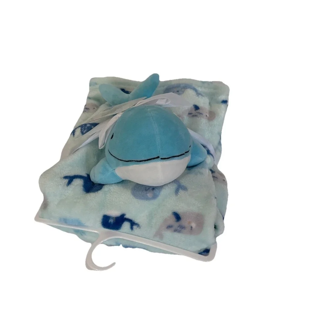 Stylish Baby Shark Plush Toy Blanket Set Boys Blue Ocean Sea Life Fleece NWT